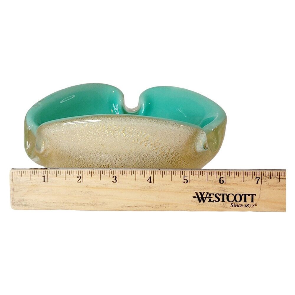 Seguso Murano Aqua Green Celadon Gold Flecks Italian Art Glass Dish Bowl Ashtray - Picture 11 of 12